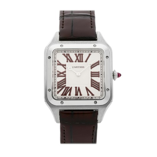 Cartier Santos-Dumont XL Limited Platinum Manual Burgundy Strap Watch WGSA0082