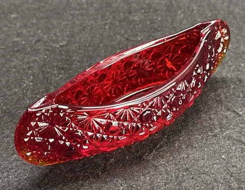 6" Fenton Amberina Orange Glass Daisy & Button Canoe Shaped Trinket Ring Dish (D