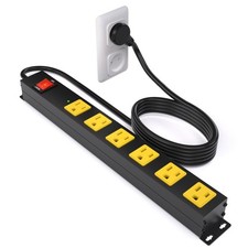 Heavy Duty 6 Outlet Metal Long Power Strip 2700J Surge Protector with 15A Cir...