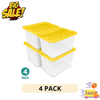 4pack Sterilite Large Industrial Storage Tote 27Gallon Durable Clear Plastic Bin