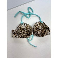 Victoria's Secret Leopard Print Push Up Bikini Top Aqua Trim 34B
