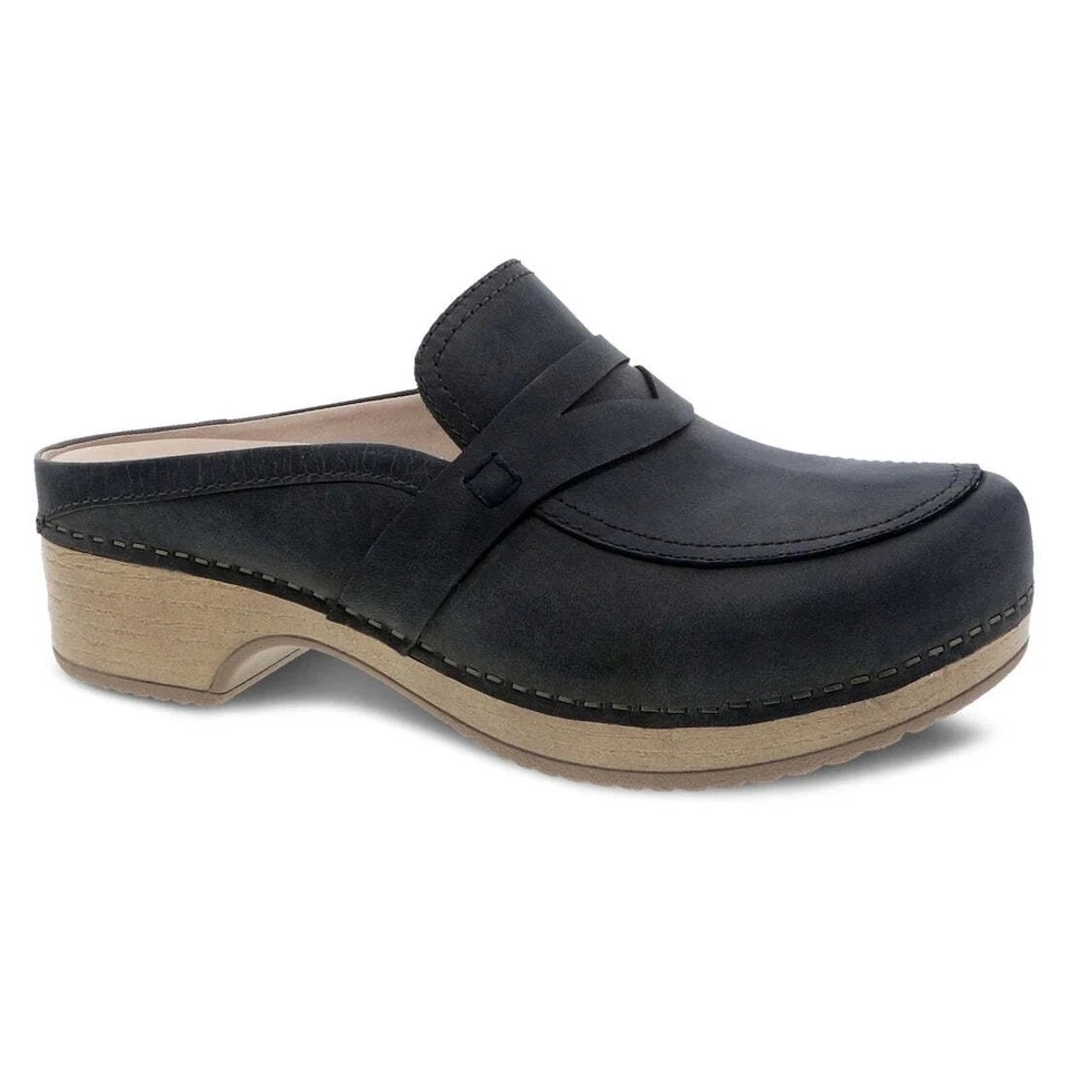 NEW DANSKO | US 10.5-11 | Bel Black Oiled Pull Up Penny Loafer Clog Comfort Mule