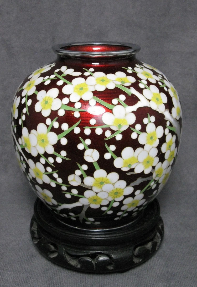 红色古董原始景泰蓝日本古董花瓶| eBay