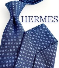 Excellent Condition HERMES Tie High Brand H Pattern Fasone Navy