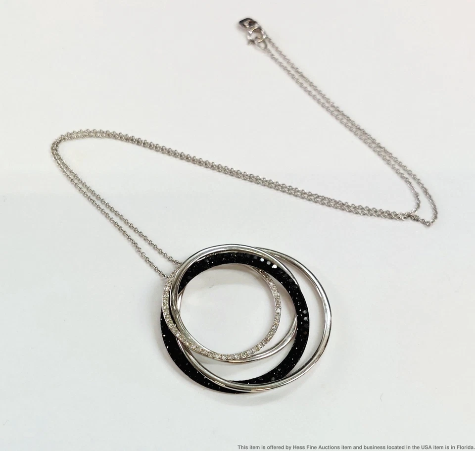 Signed EFFY Treated Black Diamond 14k White Gold Circle Pendant wChain Necklace - Image 3 of 4