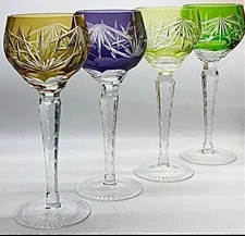 Set Of 4 Nachtmann Green Amber Purple Amethyst Crystal Wine Hock Glasses 8 1/8”