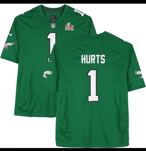 Small Jalen Hurts #1 Eagles Nike Game Jersey Super Bowl Patch Kelly Green NWT S