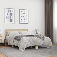 Bettgestell Sonoma-Eiche 140X190 Cm Holzwerkstoff Mit Metallrahmen