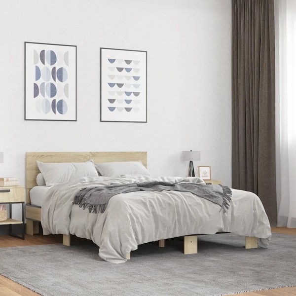 Bettgestell Sonoma-Eiche 140X190 Cm Holzwerkstoff Mit Metallrahmen-image