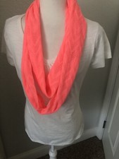 New Solid Bright Coral Lightweight CROCHET Lace KNIT Infinity SCARF 6X78 BOHO