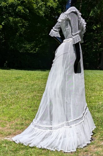 WEDDING WORTHY EARLY EDWARDIAN 3 PC BRIDAL NET DRESS W RUFFLES + TRAIN - Picture 6 of 10