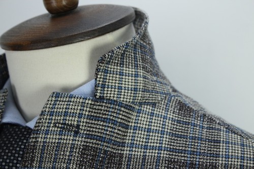 PAOLONI Gray/Blue COTTON & LINEN Check Sport Coat Blazer Jacket 48IT 38US/UK - Picture 7 of 16