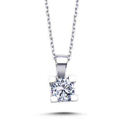 0,42 Carat Diamant Solitär Halskette 14 Karat Weißgold