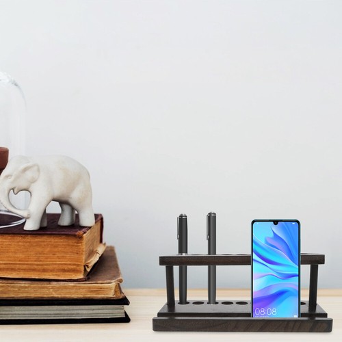 Wooden Desk Holder Pen Holder With Phone Stand Wooden Pen Pencil Holder For - 第 3/12 張圖片