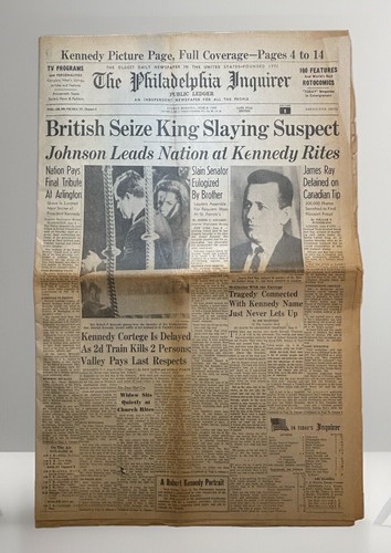 NEWSPAPER: 1968 - RFJ Assassination and James Earl Ray captured in UK - Picture 1 of 14