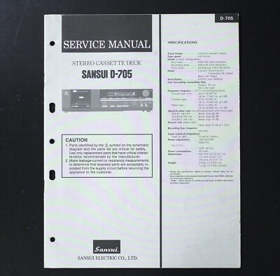 Original SANSUI D-705 Cassette Deck Service Manual / Service Anleitung S8