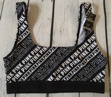Victoria's Secret PINK Ultimate Lt Support Sports Bra VS Black White Logo M NWT
