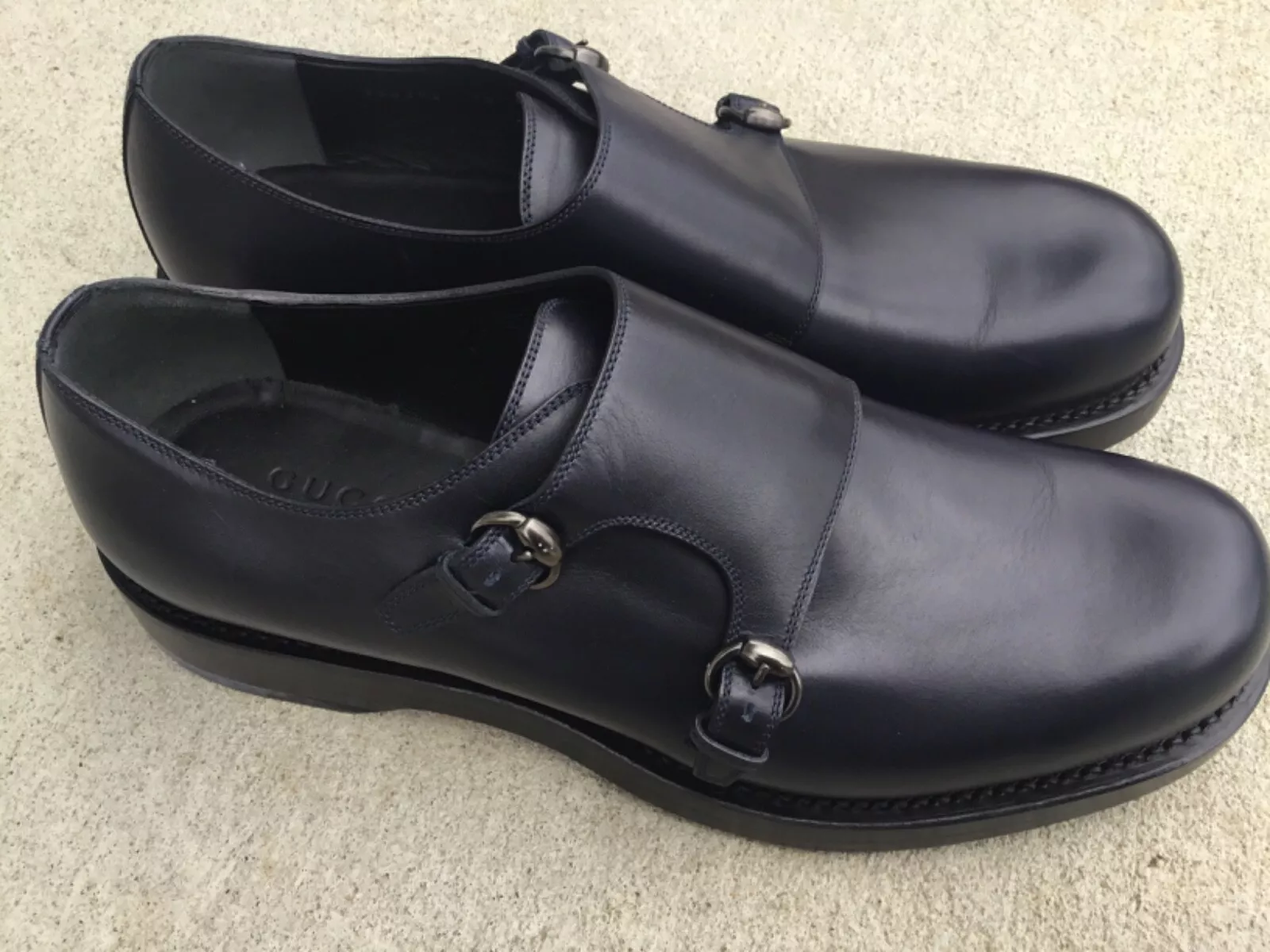 Chaussures noires Gucci à bracelet moine double taille 10, fabriquées en Italie