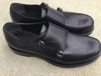Gucci Double Monk Strap Men Black Shoes size 10.Made in Italy