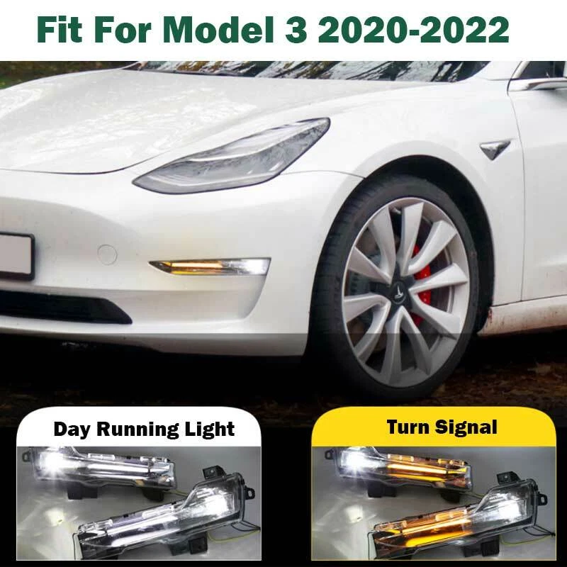 For Tesla Model 3 Y 2017 2022 LED Front Fog Light Lamp Streamer Turn Light 2PC