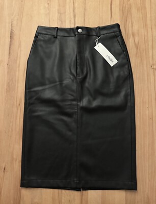 Neu Esprit Langer Kunstleder Rock Gerader Schnitt Schwarz Gr. 36 Schwarz