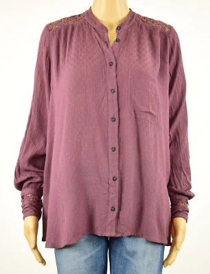 Free People Femmes Violet Dos en Crochet Gaze Long Manches Boutonnière HAUT XS M - Photo 1/4