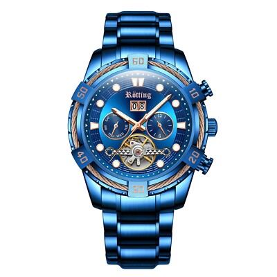 Rötting Design Herrenuhr Automatikuhr DATUM Wochentag Monat blaues ...