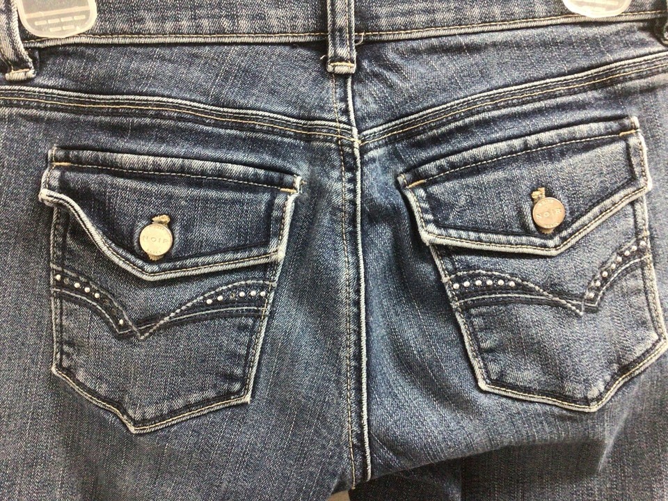 White House Black Market Size 0 Womens Slim Crop Rhinestone Blue Jeans