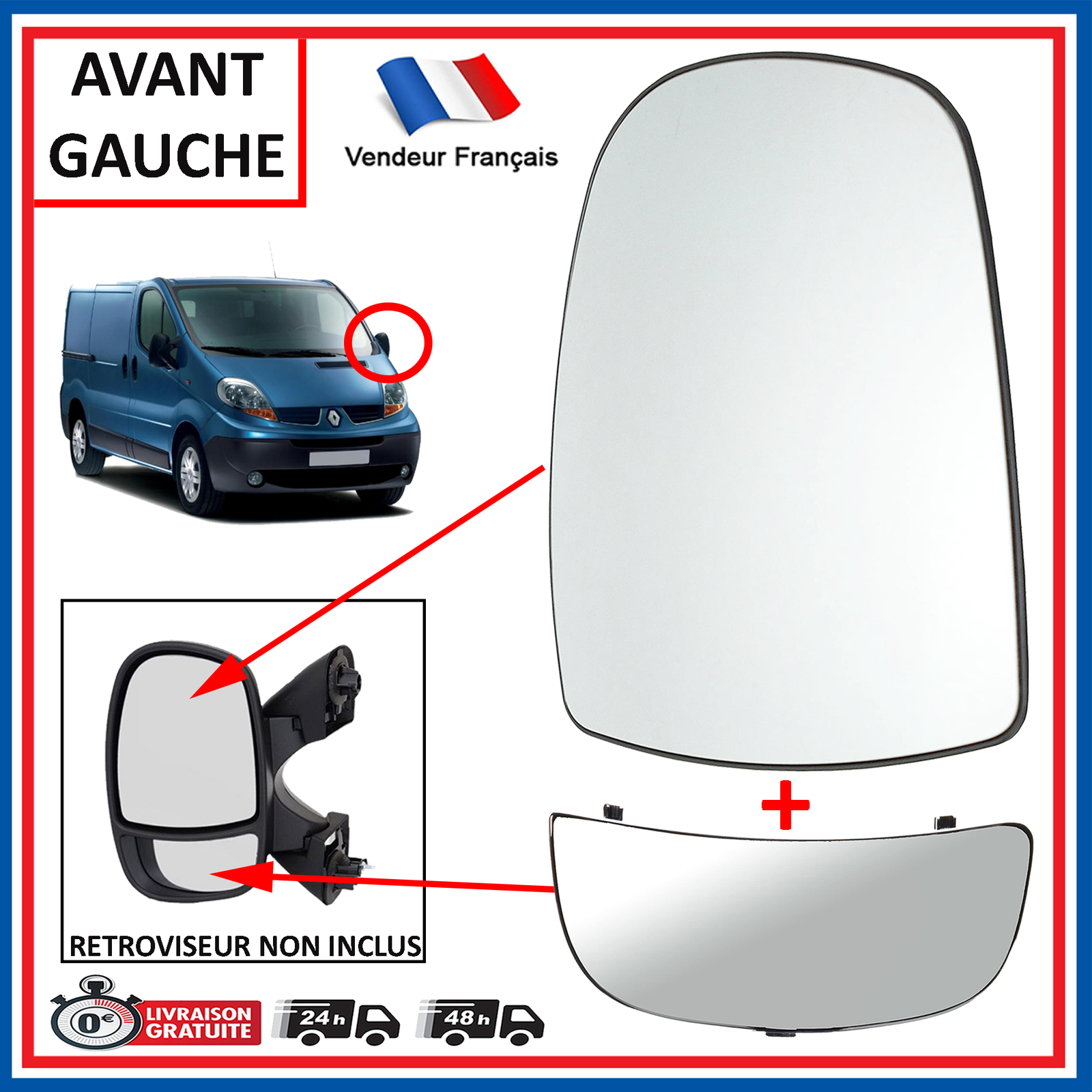 Miroir de rétroviseur gauche double pour réussir vos manœuvres en Primastar