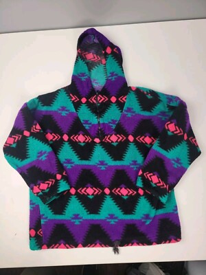 Vintage Jeans Wear Southwest Aztec Fleece 1/4 Zip Pullover Hoodie Large L 
