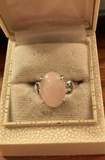 Silver Plate Size 8.5 Rose Quartz Ring with 2 Hearts