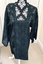 1960er japanischer schwarz/gr&uuml;ner durchsichtiger Gaze Kimono Michiyuke Eve Mantel/Jacke Small