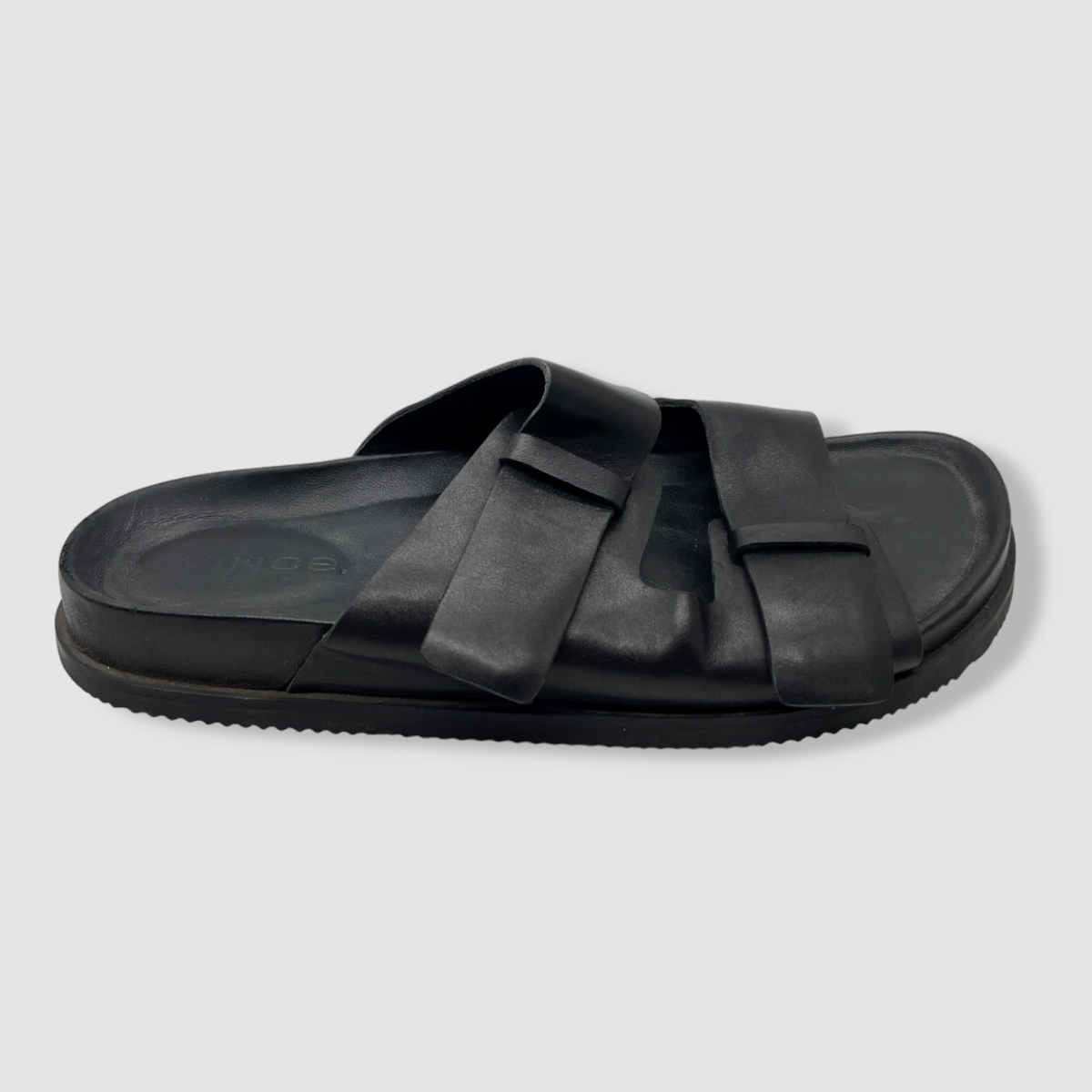$230 Vince Men's Black Leather Duke Slide Sandal Shoes Size