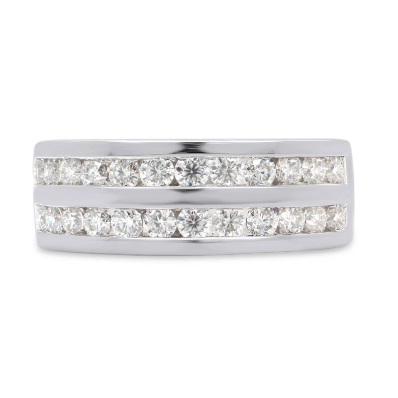 Aliança de casamento masculina corte redondo zircônia cúbica folheada a ouro branco 14K prata - Imagem 2 de 4