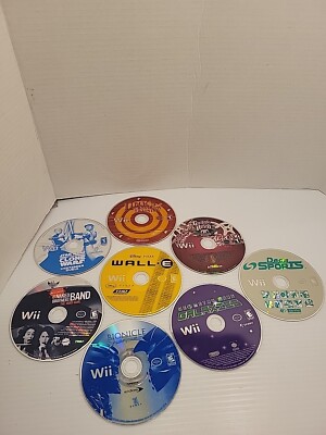 Wii Games Lot Of 8 Link Wall-E Guitar Hero Aerosmith Star Wars Sports Geometry 