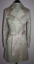 Womens Coach Beige Pink Trim Classic Double Breasted Trench Coat Size Xs