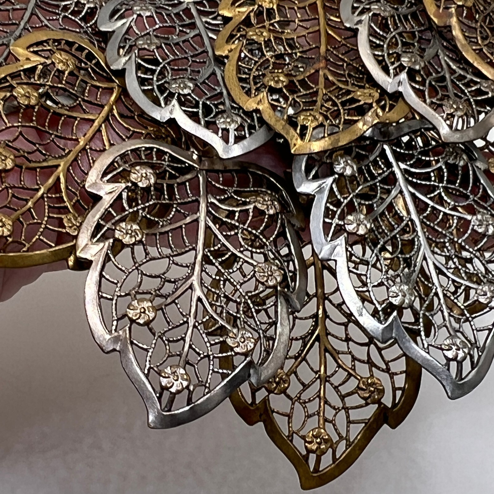 Large Filigree Layered Leaf Statement Brooch 2 To… - image 7