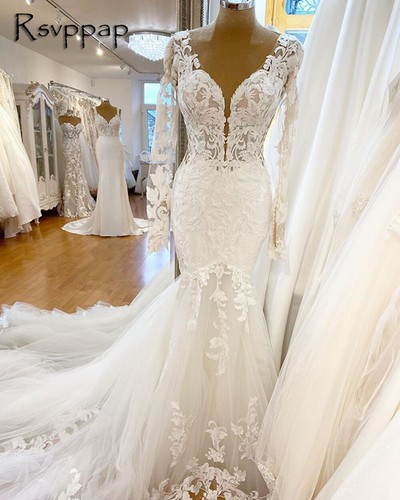Long Sleeve Mermaid Wedding Dresses V 