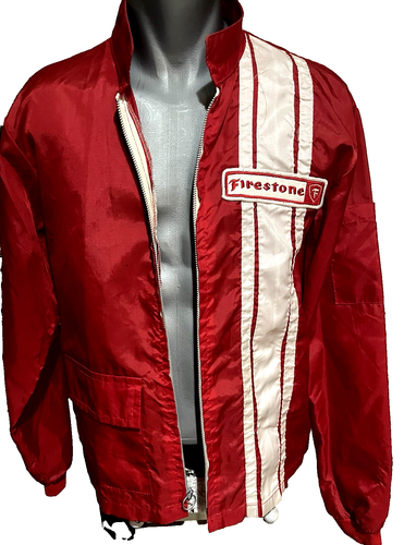 VINTAGE 60s-70s FIRESTONE RED RACING NYLON JACKET WINDBREAKER SIZE M