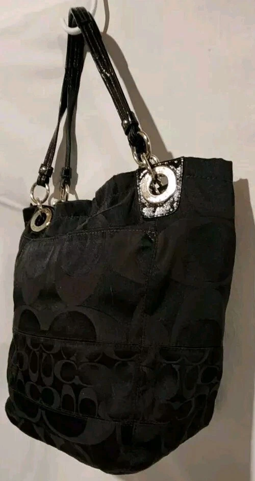 BORSA TOTE BAG COACH NERA CON ACCENTI ARGENTO GRANDE
