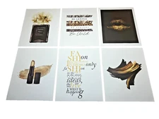 Set of 5 Gorgeous Wall Art Black and Gold Fashion Art Prints 8" x 10" [UNFRAMED]
