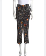 Prada Pants Floral Ink Print Black Orange Multi Color Italy 46