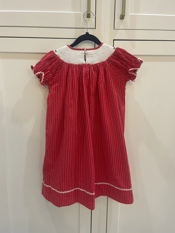 Lil Cactus Girls Size 5Y Smocked Red Dress Christmas Tree Holiday embroidered - Image 3 of 4