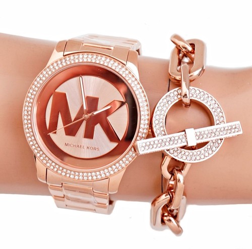 Montre pour femme Michael Kors montre-bracelet MK6880 Tibby or rose acier inoxydable cristal neuve - Photo 5 sur 10