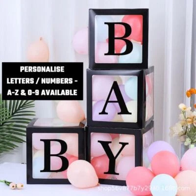HANDMADE Black Balloon Box A-Z 0-9 Letter Cube Wedding Baby Shower Birthday Party UK