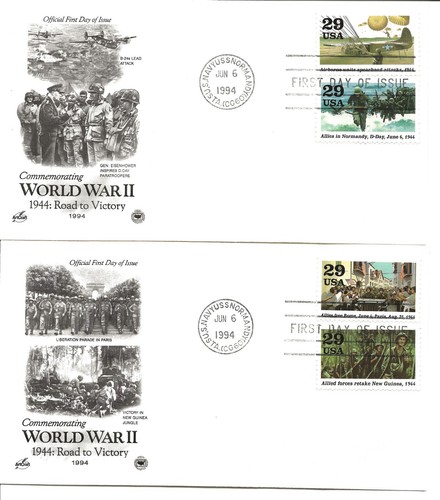 US Scott #2838A-J, First Day Covers 6/6/94 USS Normandy Pairs World War II - Picture 2 of 2