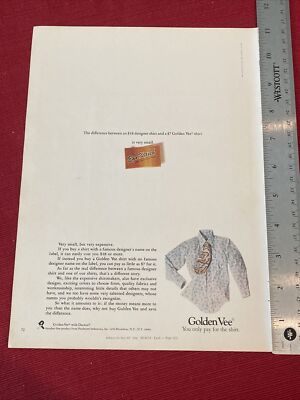 Golden Vee Shirts  You Only Pay For The Shirt  1971 Print Ad - Great To Frame!
