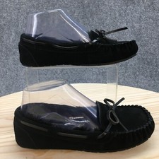 Stars Above Shoes Womens 5 Slip On Lined Moccasin Slippers Black Suede Flats