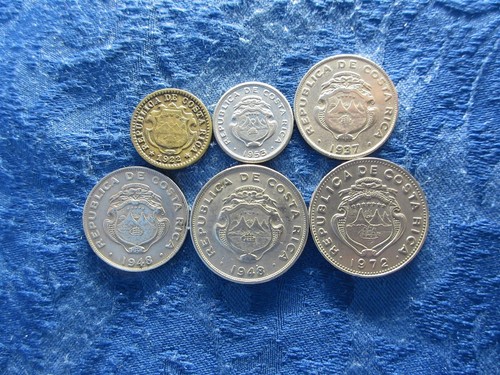 COSTA RICA 10 CENTIMOS 1922, 1953, 25 CENTIMOS 1937, 1948, 50 CENTS 1948, 1972