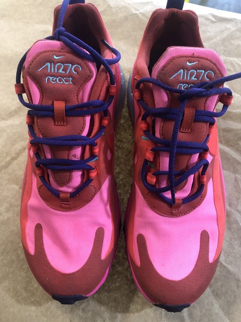 nike red and pink air max 270 react sneakers